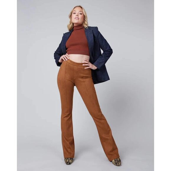 SPANX Faux Suede Flare Pant Camel Brown Sz XS {G18} - Picture 1 of 7
